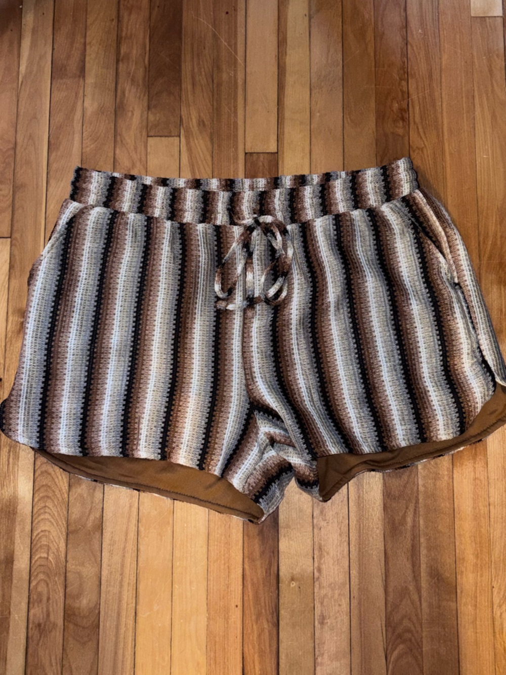 Derek Heart Brown & Cream Striped Knit Shorts
